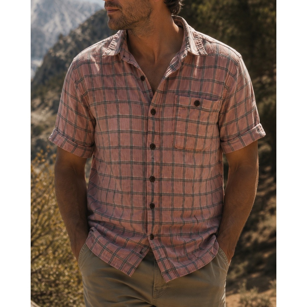 Patagonia A/C SHIRT Button Up Men SMALL Pink Plaid Organic Cotton Crepe OUTDOOR